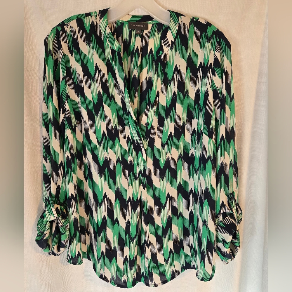 The Limited Green and Black Chevron Blouse
